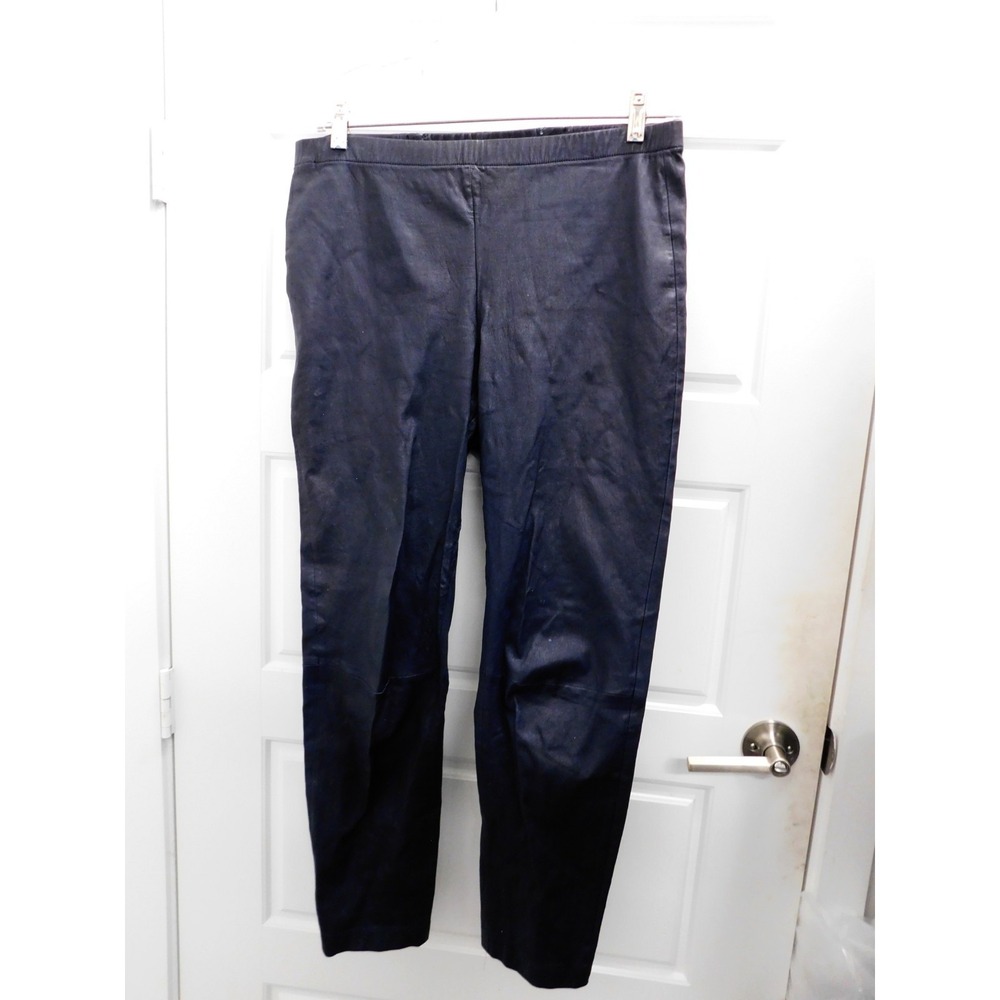 St. John 100% Leather Navy Blue Elastic Waist Legging Pant Size 10